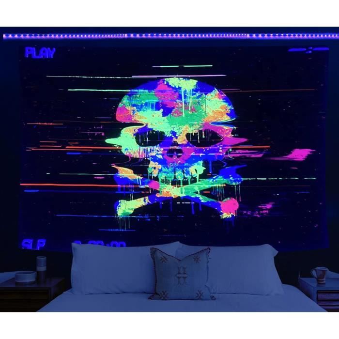 1 Jeu de Tapisserie Tissu UV Halloween Tapisserie dArt Mural Phosphorescente pour Décoration