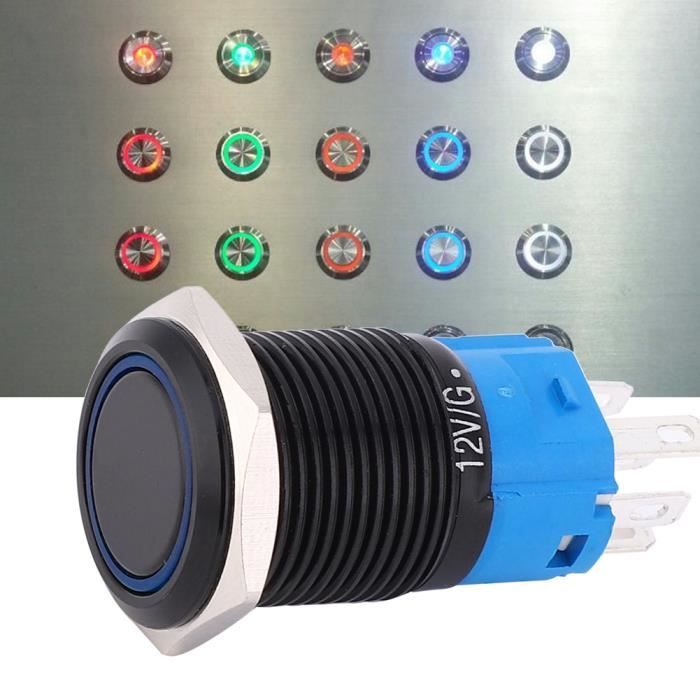 Heschen Interrupteur à Bouton-poussoir Carré De 16mm, Type à Verrouillage, 1NO 1NC, Rouge Bleu Jaune Blanc Vert Orange, Lampe LED 12V