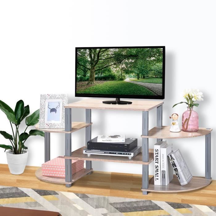 COSTWAY Meuble TV LED, Meuble Télé Moderne Pour TV 65 Pouces, 20 Couleurs Statiques, 22 Modes Dynamiques, Etagères Réglables En Verre Trempé, Meuble