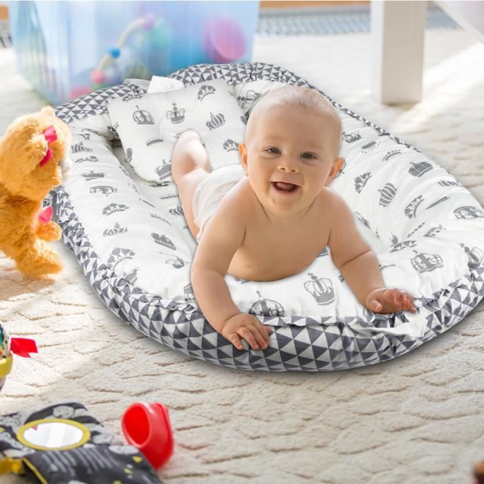 Réducteur De Lit Bébé Totsy Baby - Cocon En Coton Gaufré 90x50cm - Pour Couffin, Berceau, Nid D'ange - Gris Ballons