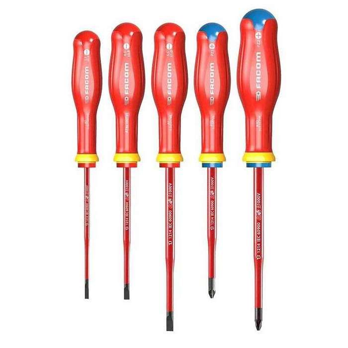 Jeu de 5 tournevis slim isolés empreinte fente et pozidriv ATD.J5TVE FACOM - vue 2