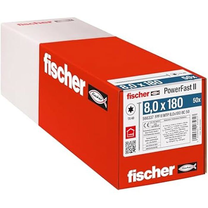 Vis de charpente FISCHER PowerFast FPF II WTP 8 0x180 mm Zingué Tête Disque Torx