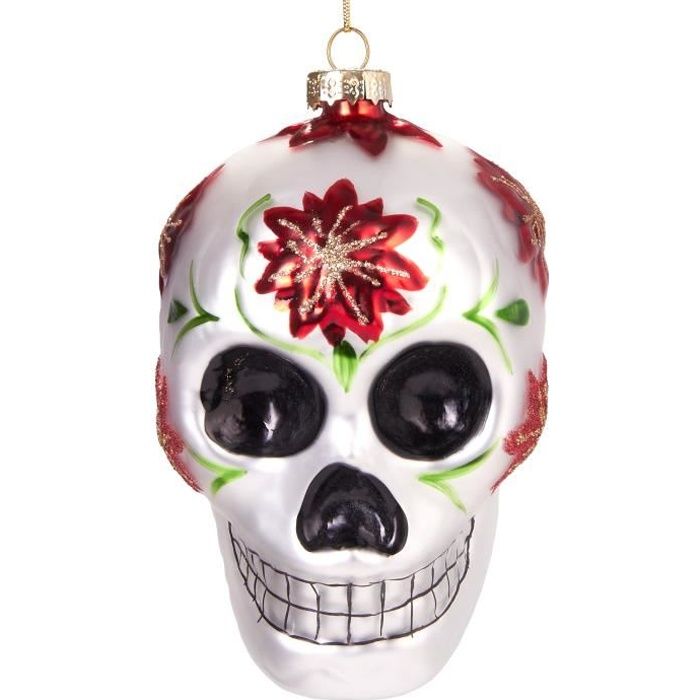 BRUBAKER Crâne - Fête des morts - Boule de Noël en verre peinte à ...