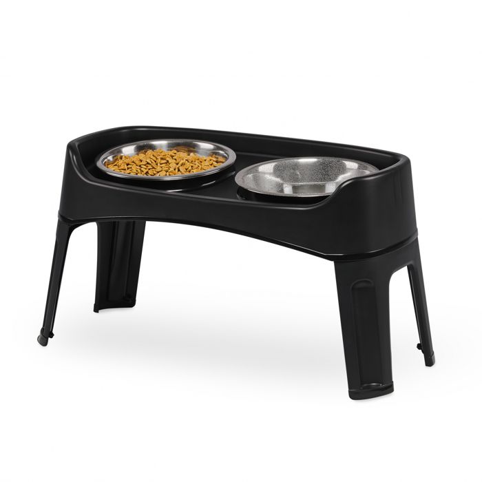 Comparer les prix de Iris Ohyama, Gamelles avec 2 Bols amovibles d'alimentation pour Chien, L29 x P57 x H31 cm, PEF-L, Noir