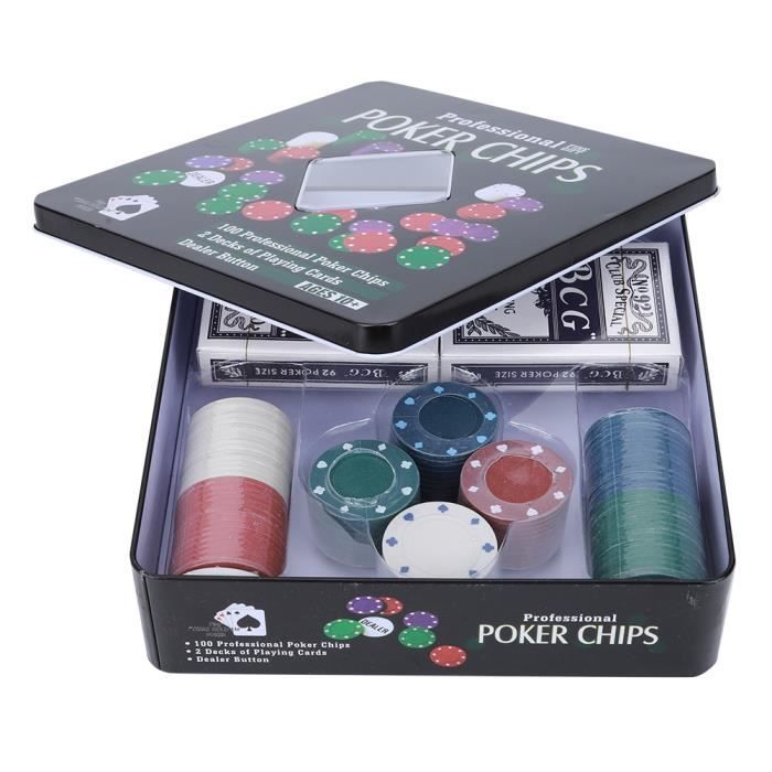 Set Poker Jetons 100 Pièces 2 Demi Cartes Boite Métal Chips Texas Set Poker Jetons 100 Pièces 2 Demi Cartes Boite Métal Chips Texas