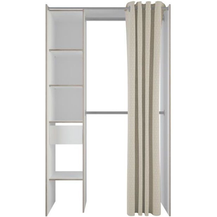 Lund Kit Dressing 1 Tiroir Rideau Decor Chene Et Blanc L 119