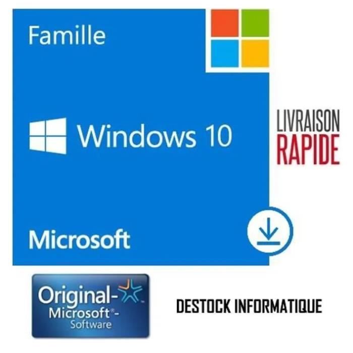Logiciels – Windows 10 – Home/Famille – 32/64 bits – Clé authentique – Licence à vie