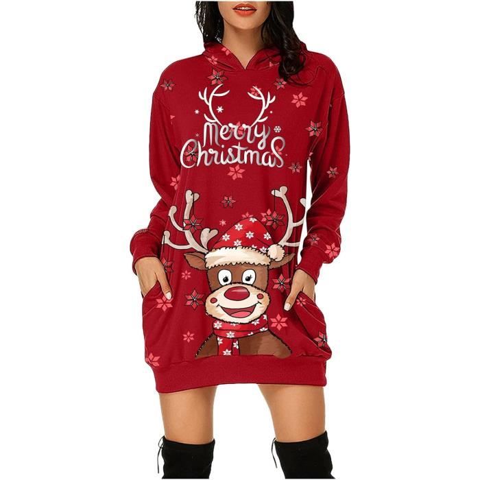 Robe Femme Robe De Noel Moche Imprime Wapiti Moche Automne Hiver Chaude DeContracte Pull Noel Femme Drole Pull a Manches red Red Cdiscount Pret a Porter