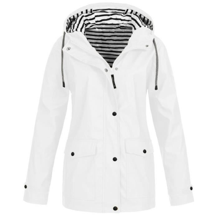 VeTements ImpermeAbles Femme Veste Coupe Vent Avec Poches Et Doublure ZippeE Manteau Coupe Vent De Couleur Unie ImpermeAbles Blanc Cdiscount Pret a Porter
