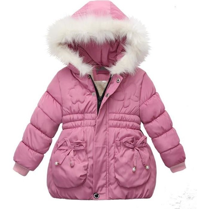 Doudoune fille matelassee a capuche effet fourrure chaude doudounes enfants doublees filles d hiver Rose Cdiscount Pret a Porter