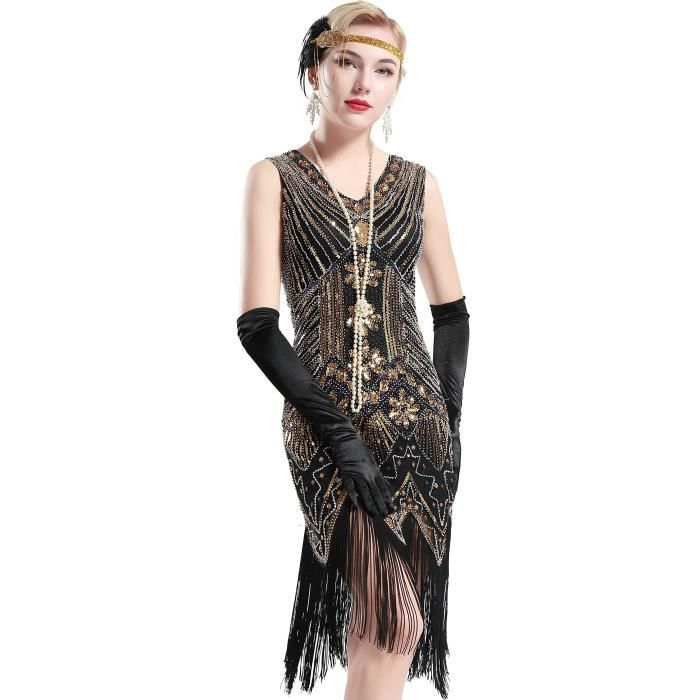 Années 1920 femmes col en V perlé frangé robe à clapet Gatsby thème  rugissant robe des années 20 pour le bal -  France