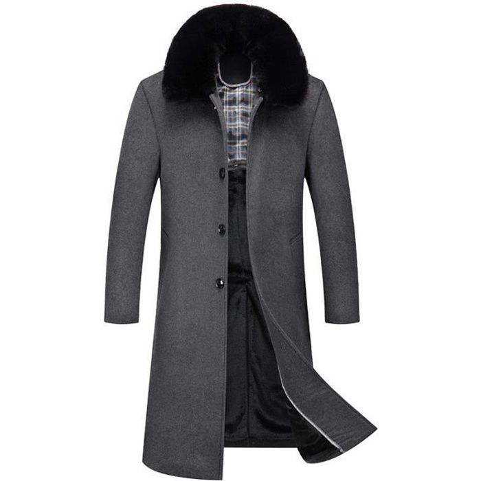 Manteau Long Laine Homme Hiver Chaud Doubl e Polaire Pardessus