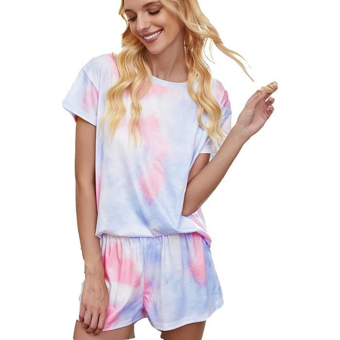 PINLI Ensemble Deux Pièces Tie-dye Pour Femme - Grande Taille - Imprimé Décontracté - Haut à Manches Courtes Et Pantalon - Vêtements Décontractés Deux