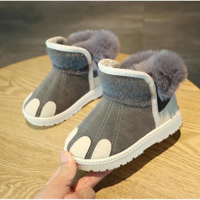 Bottes pour bebe en fausse fourrure et coton chaudes et souples couleur grise
