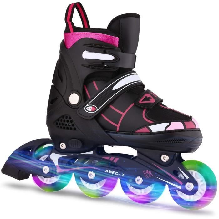 Rollers 3 ans-ados roller fille/enfants/femmes/garcon rollers en ligne  lumineux, ajustables S(30-33 )M(34-37)L(38-41)-noir, rose - Achat / Vente  Roller in line patin à - Cdiscount