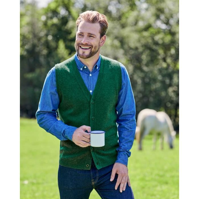 WoolOvers Gilet Homme Laine d agneau Jardin vert Vert Cdiscount