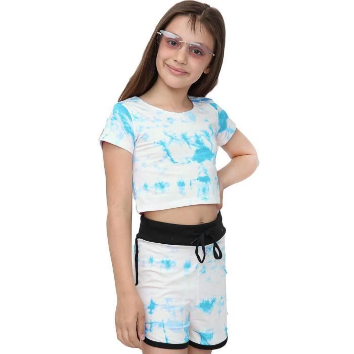 Enfants Tie Dye Crop Haut et Short Ensemble Bleu V tements de