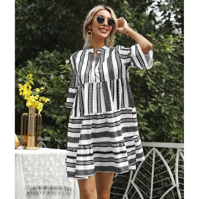 Robe manches 3/4 en crêpe fluide femme noir