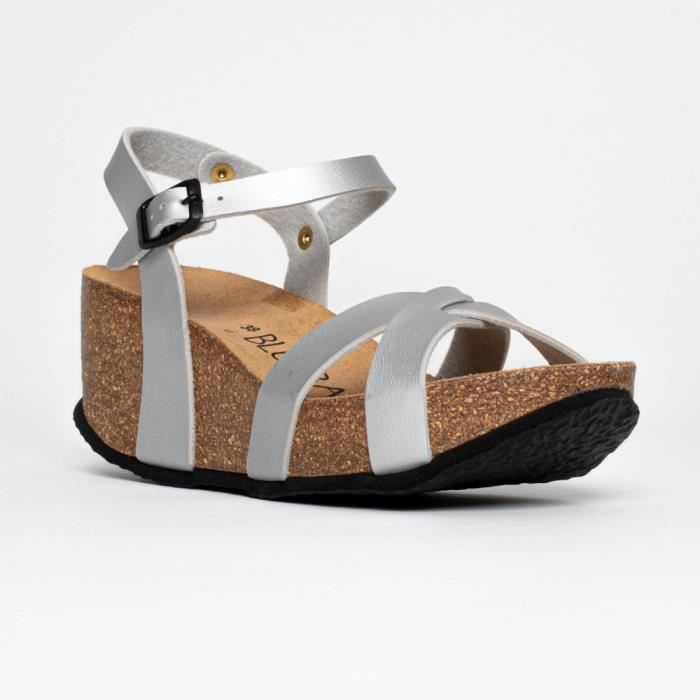 Sandales Compensées AEROBICS Pointure 37 - Cuir Nubuck Gris Perle, Occasion
