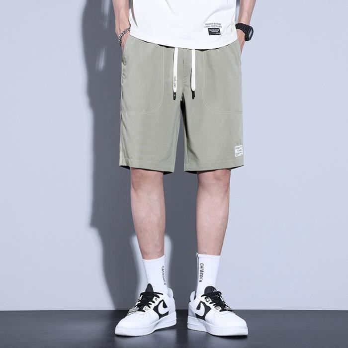 Short Homme Taille elastiquee Coupe Droite Casual Bermuda Ete Leger Couleur Unie Kaki Kaki Cdiscount Pret a Porter