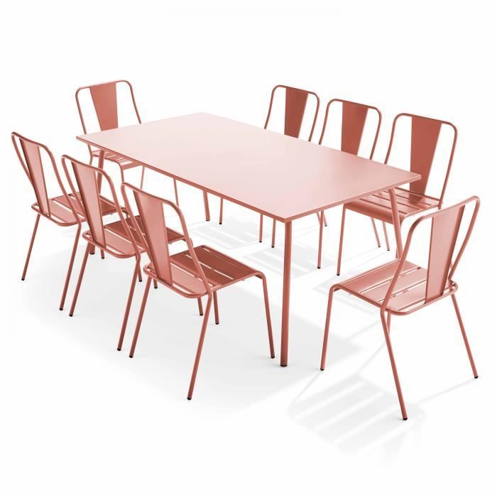 Ensemble table et chaises de jardin - Oviala - Rose - 180 x 90 x 72 cm - Acier