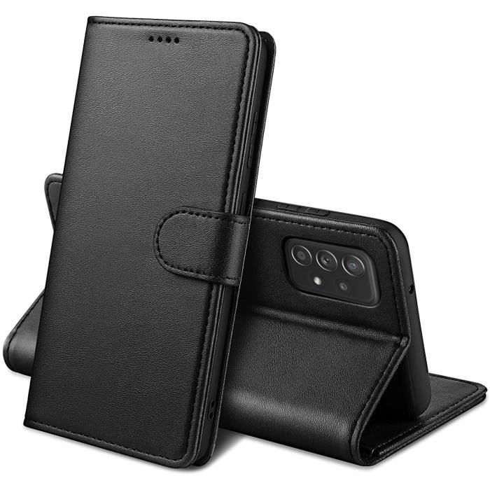 PHONILLICO Coque pour Samsung A52 - Portefeuille Noir Rabat Clapet Aimant&eacute; Rangement Cartes