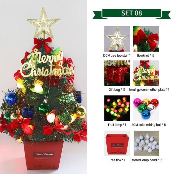 Mini Sapin De Noël Artificiel 60cm Avec 29 Décorations Et Lumières LED - Parfait Pour Bureau Et Table