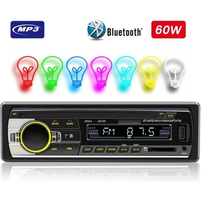 Autoradio Bluetooth 5.0 Mains Libres Player Bass avec 7 Effets de Lumière  Télécommande Position/Recherche de Voiture - Cdiscount Auto