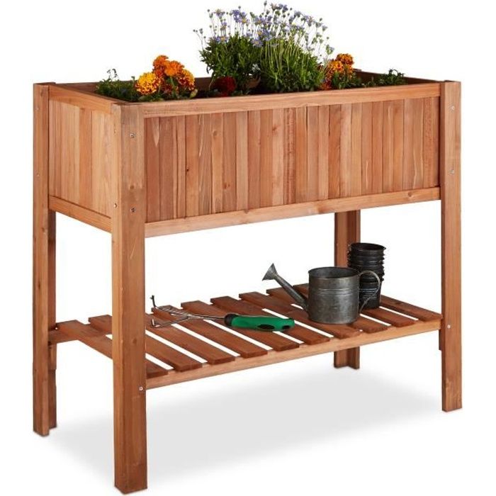 Potager sur pied en bois de sapin RELAXDAYS - 80 x 88 x 43,5 cm - 71 L - Noir - Ergonomique et gain de place