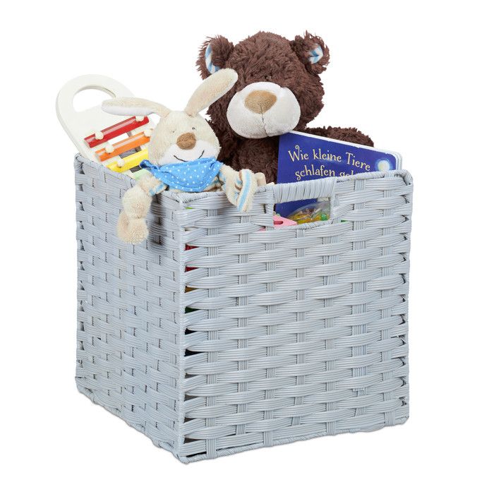 Relaxdays Corbeille de rangement plastique tressé Panier poignée étagère Organiseur vintage 31x32x30 cm gris