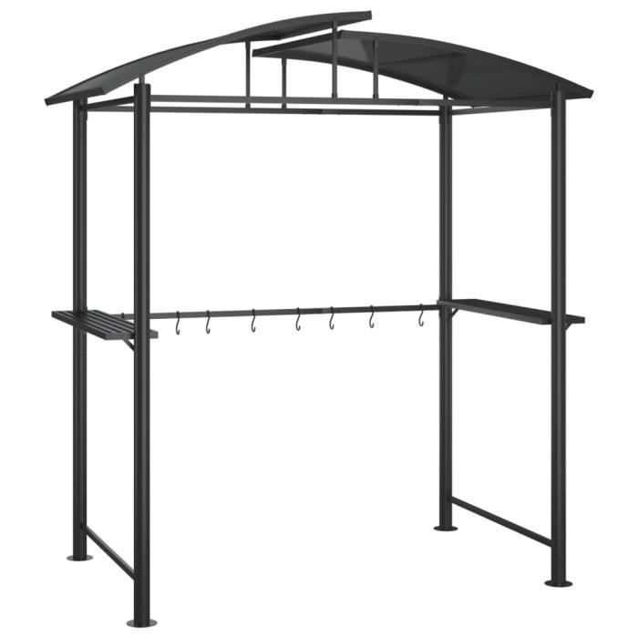 Gazebo BBQ - SALALIS - SP0282 - Acier anthracite - 210x114x230cm - Étagères latérales pratiques