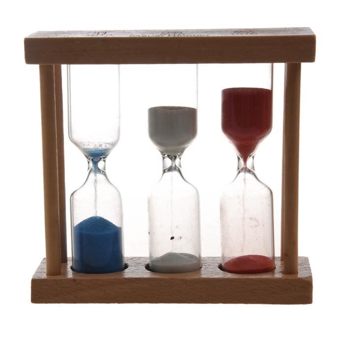 Sablier 3 en 1 en bois - Mini sablier - Décoration de sable créative - Petits ornements - Horloge de cuisine - Gestion du temps - 1, 3, 5 minutes - Verre