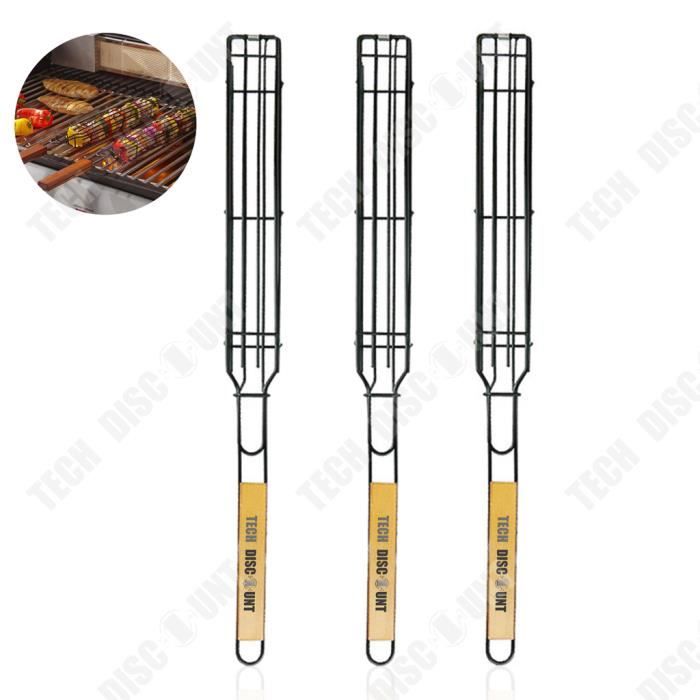 TD® Manche en bois Barbecue Cage Saucisse Hot Dog Barbecue Clip Outils de pique-nique en plein air Ustensiles de cuisine trois pièce