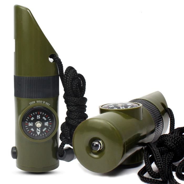 Sifflet De Survie 7-en-1 – Avec Boussole, LED, Son Haute Fréquence – Compact Et Léger – Pour Randonnée, Camping, Course, Bateau, Escalade