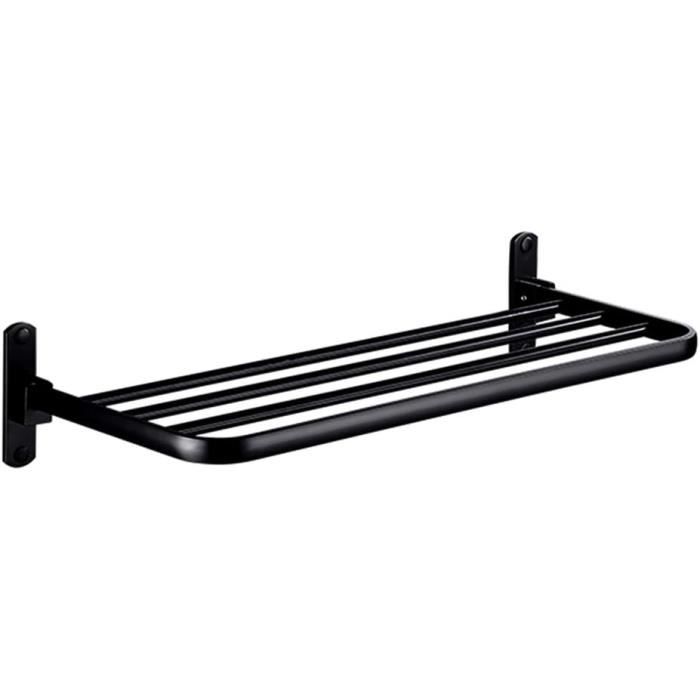 Porte-Serviettes Autonome Métal 3 Niveaux - Avec Étagère Rangement - Noir 102x44x31cm