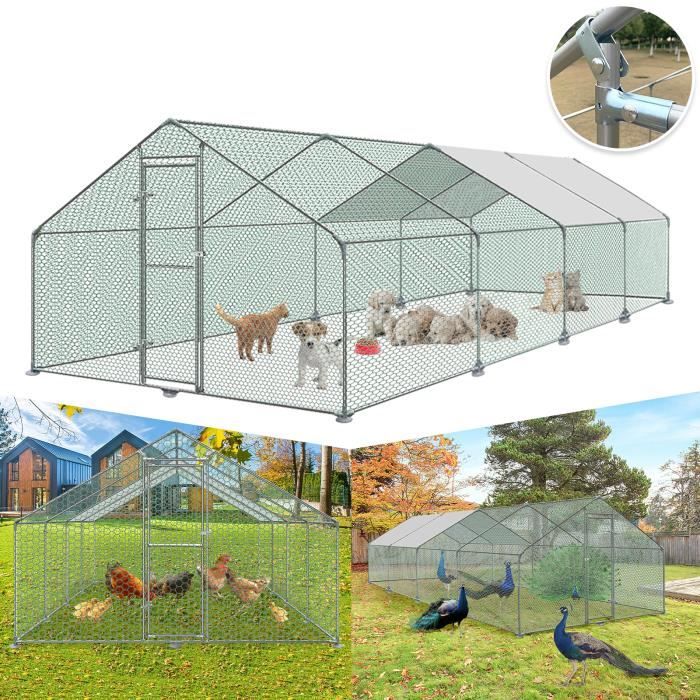 Comparer les prix de UISEBRT Poulailler 3x8x2m Enclos avec Toit en Polyéthylène pour Volailles Lapins Chiens et Chats Cage pour Petits Animaux