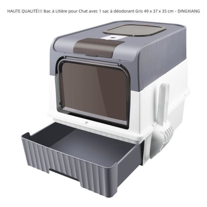 Comparer les prix de Bac à Litière pour Chat - DINGXIANG - Gris - Tiroir et spatule de litière - 49 x 37 x 35 cm