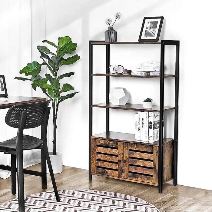 HOMCOM Étagère de rangement style indusriel meuble bibliothèque avec placard  et tiroirs panneaux de particules acier 58 x 24 x 122 cm aspect vieux bois  noir