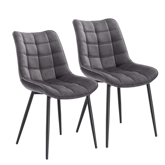 WOLTU Lot de 2 Chaises de salle à manger Chaise de cuisine scandinaves en velours Pieds en métal Gris Clair W0ATT0091-2