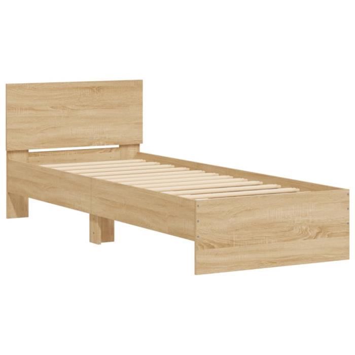 Cadre de lit - ZERODIS - 90x190 cm - Chêne sonoma - Bois dingénierie - Assemblage requis