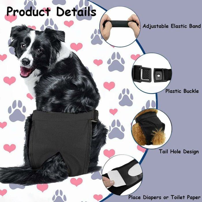 Culotte Pour Chienne En Chaleur Lavable Et Réglable - Couche Menstruelle Avec Poche Pour Serviette - Taille Petit Chien - 3