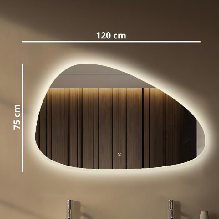 Miroir De Salle De Bain LED Demi-lune - éclairage Réglable 3 Couleurs, Fonction Désembuage, Dimensions 100/120 Cm, Installation Murale