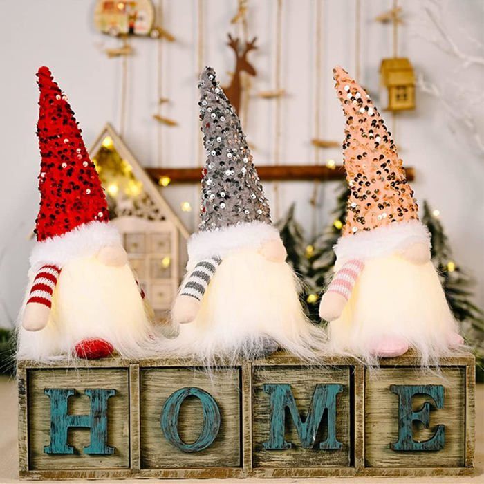6 Pièces Gnomes De Noël Lumineux - Lutins De Noël Peluche Avec LED - Décoration Noël Éclairée