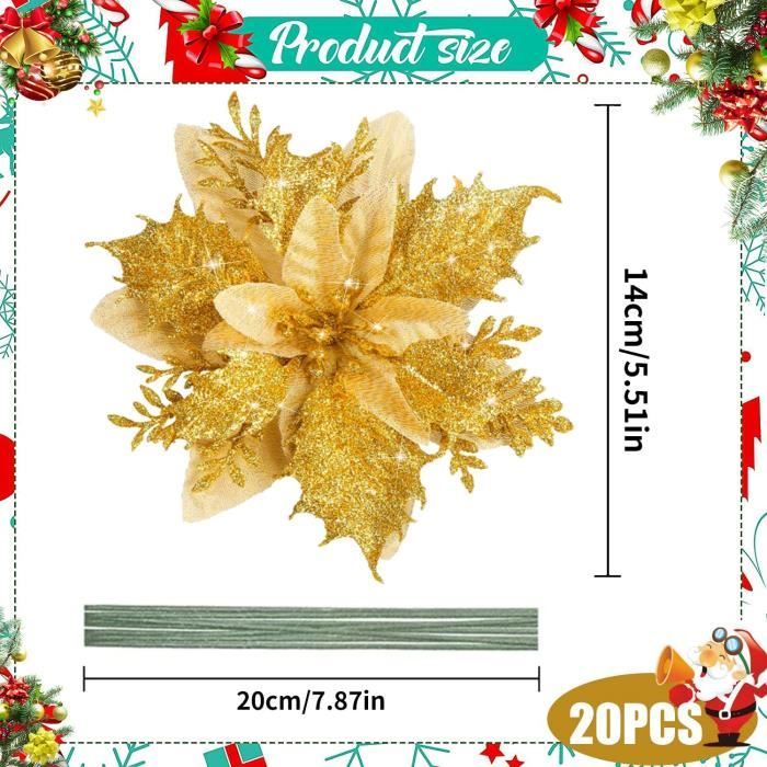 Fleurs Artificielles Poinsettia à Paillettes De Noël, Ornements D'arbre