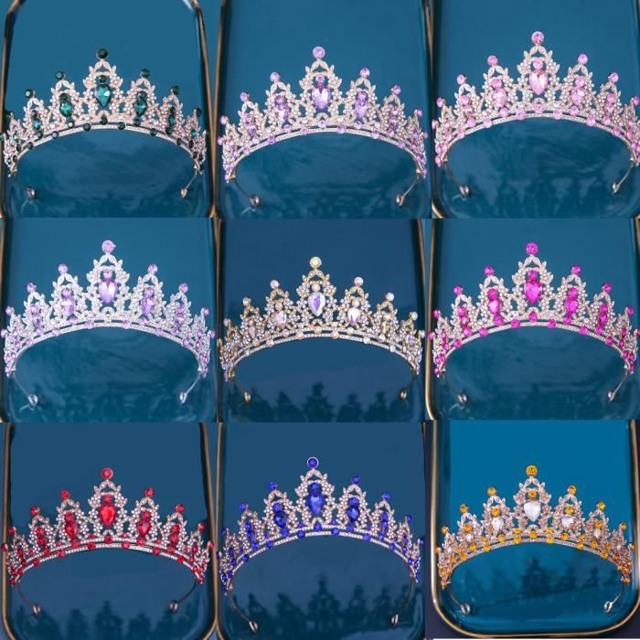 DIEZI-Couronne princesse reine pour filles, diadème en cristal rose pour  fête d'anniversaire, accessoires pour