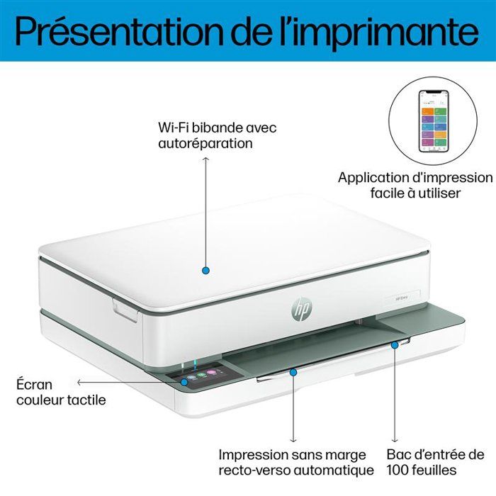 Imprimante HP Envy Tout-en-Un 6130e - Impression Numérisation Copie Sans Fil HP+