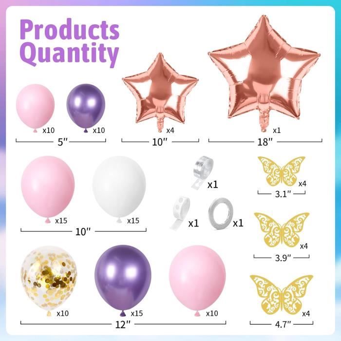 CHMMY Ballon Violet Decoration Anniversaire 121PCS Kit Arche