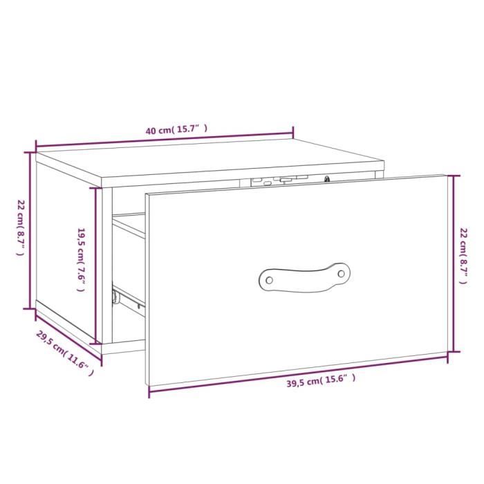 Table De Chevet Murale Grise 40x29,5x22 Cm - Gain De Place Malin