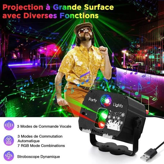Lampe Scène LED RGB 60 Motifs Projection + Télécommande - Effets Rotatifs 360° Pour Fêtes & Noël !