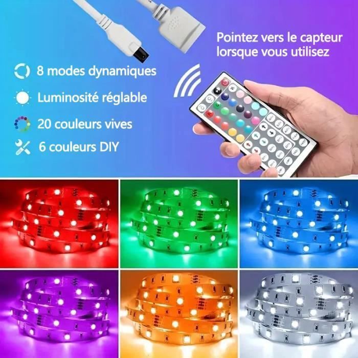 Ruban LED RGB 5050 USB 5V - Contrôle Par Appli, 18 LEDs/m, 5m - Pour Déco Et Rétroéclairage
